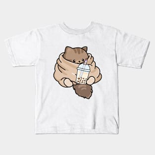 Cozy Kitten Loves Boba! Kids T-Shirt